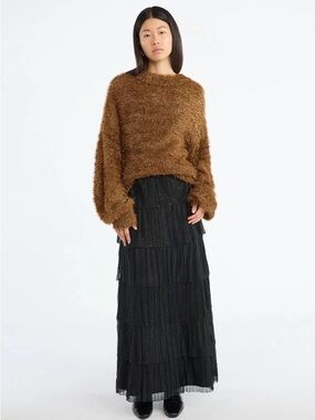 Black Tiered Maxi Skirt with Subtle Sparkle